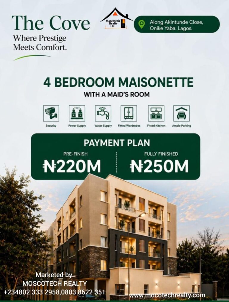 Luxury 4-Bedroom Maisonettes for Sale in Yaba, Lagos | THE COVE by MOSCOTECH REALTY LTD ⭐